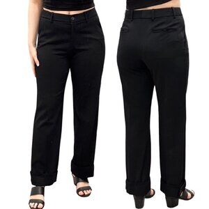 Yves Saint Laurent Rive Gauche Cuffed Detail Wool Straight Leg Trouser Pants Blk